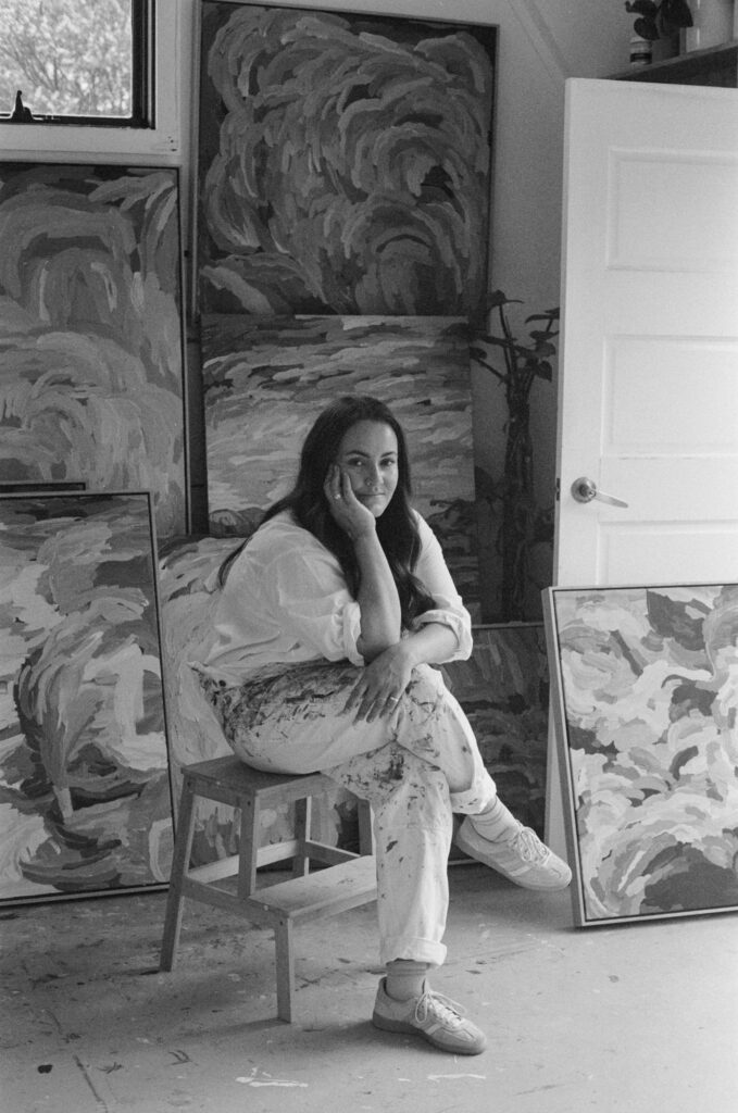 black and white film portrait of Erin Reinboth in her studio