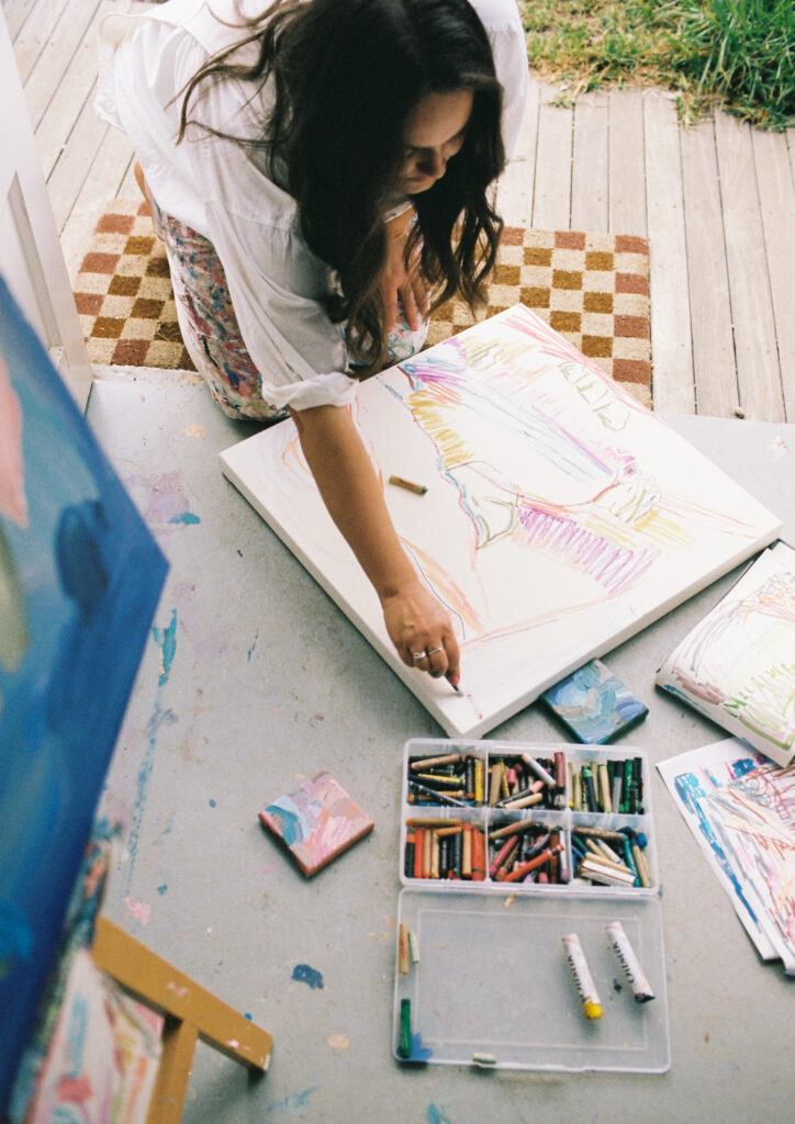 Erin Reinboth art in her studio, shot on film
